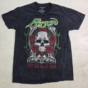 Poison Rock Band Every Rose Thorn Graphic Cotton T-Shirt Skull Roses Men's Sz L